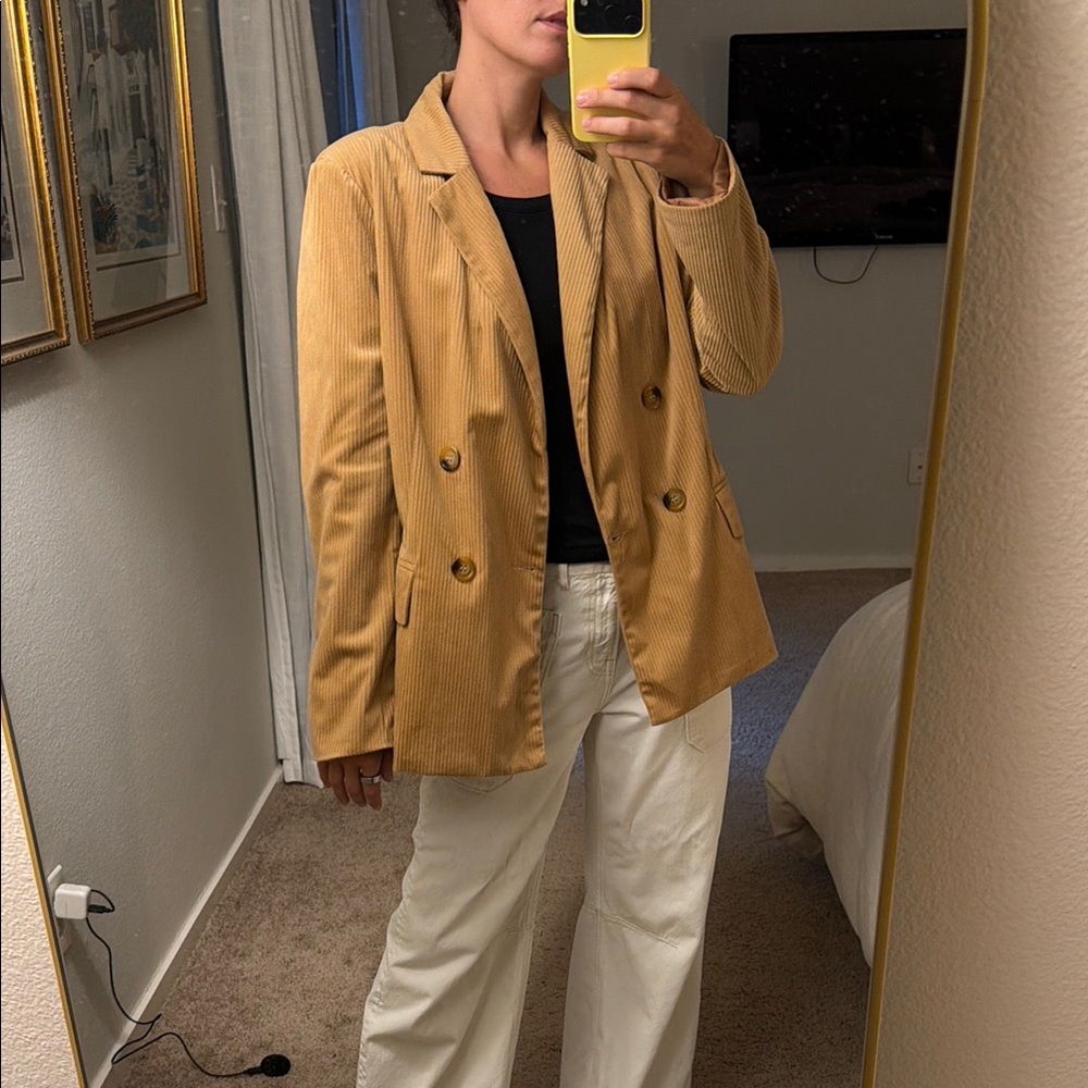 Women's Double-Breasted Corduroy Blazer - Camel